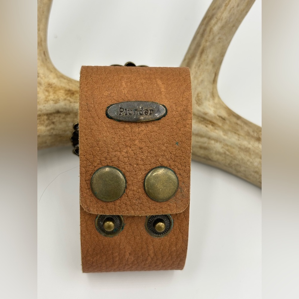 Faux Leather Brown Cuff Bracelet with Gemstone Accents and AB Crystals - Picture 7 of 8